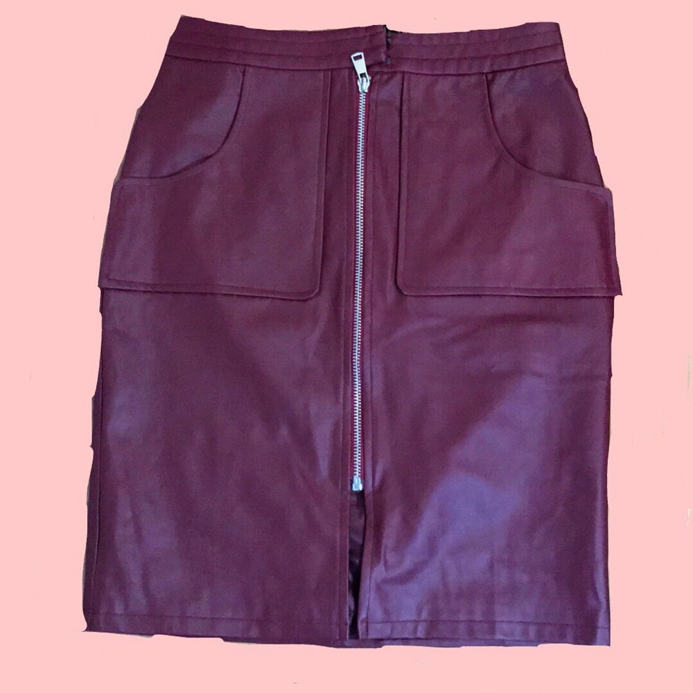 Pencil leather midi skirt